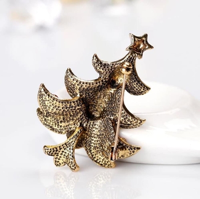 Kuningan Christmas Tree Brooch Pin OEM Vintage Art Christmas Tree Pin