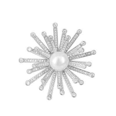Snowflower Putih Mutiara dan Putih CZ Handmade Fashion Brooches Untuk Wanita