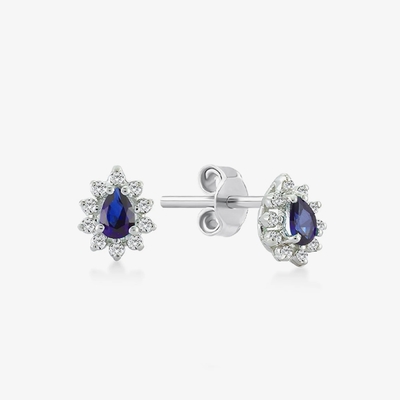 Hanya 18K Plating emas Pear Sapphire dan Putih Kubic Zircon anting untuk pertunangan