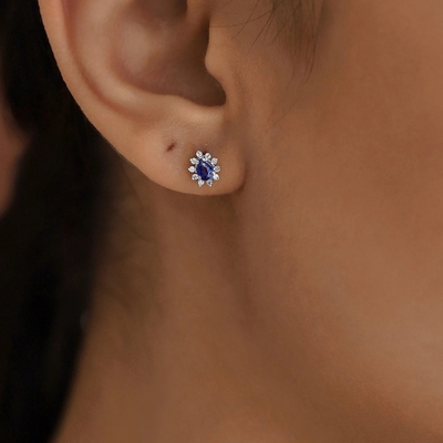 Hanya 18K Plating emas Pear Sapphire dan Putih Kubic Zircon anting untuk pertunangan