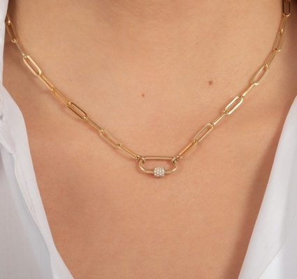 18K Plated Emas Besar Klip Kertas 925 Sterling Perak Oval Rantai Kalung dengan OEM