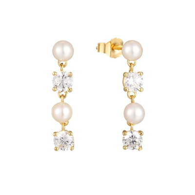 White CZ Pearl Drop Chain Earrings Untuk Wanita Berkualitas 925 Sterling Silver