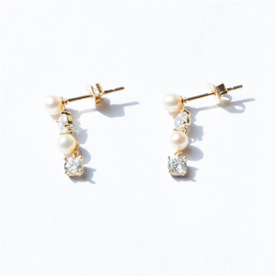 White CZ Pearl Drop Chain Earrings Untuk Wanita Berkualitas 925 Sterling Silver