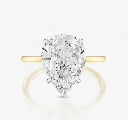 Dasar Putih Kubik Zircon Pear Cut Solitaire 925 Sterling Perak Cincin Pernikahan