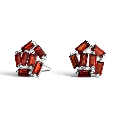 Anting -anting stud cluster baguette garnet cluster emas putih khusus
