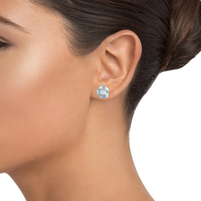 Anting -anting stud cluster baguette garnet cluster emas putih khusus