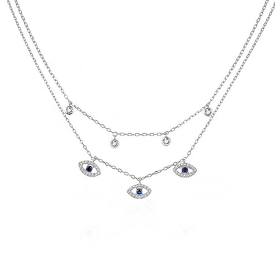 Double Layer Evil Eye Bezel Set Kalung Berlian Wanita Bezel Set Gantung