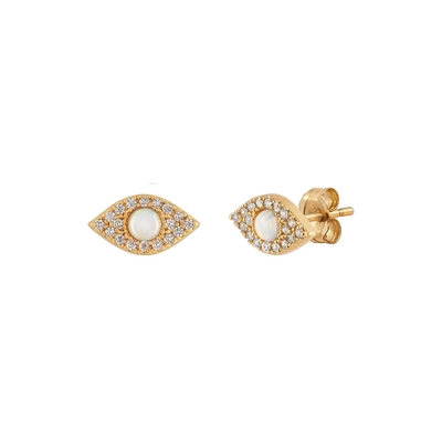 925 Earrings Silver Stud OEM ODM Opal Stud Earrings Plated Gold