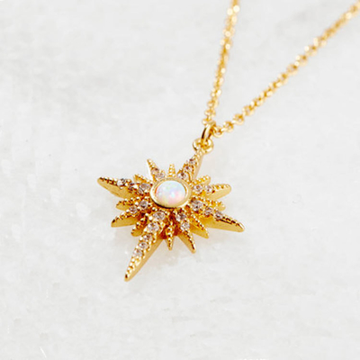 Opal Gold Plated Starburst Pendant Kalung 925 Starburst Kalung Perak