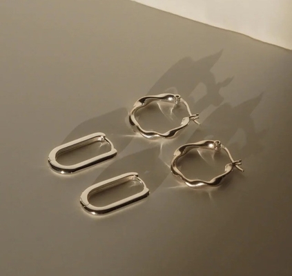 Earrings Fashion Custom tebal 18 emas dilapisi Gelombang Stainless Steel Hoops