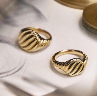 Logo yang disesuaikan Plating emas David kabel gelombang pria cincin stainless steel