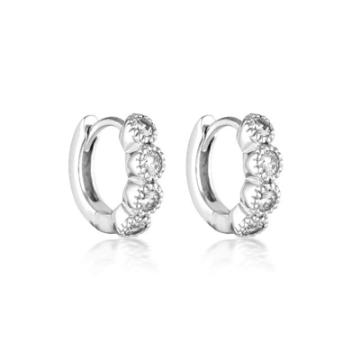 925 Sterling Silver Bezel Setting Cubic Zirconia Huggies Wanita Earrings