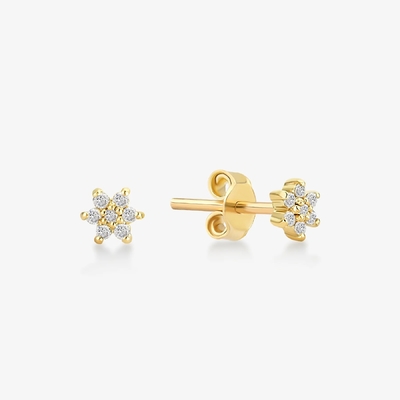 925 Sterling Silver Handcrafted 18K Gold Plated Hanya Putih CZ Bunga Magnetic Earring