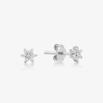 925 Sterling Silver Handcrafted 18K Gold Plated Hanya Putih CZ Bunga Magnetic Earring