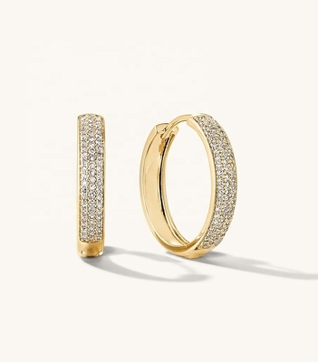 18K Plating Emas Micron Pave Huggies 925 Sterling Perak Wanita Earrings