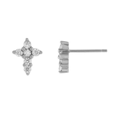 18K Plating Earring Micron Pave Cross Stud Earring dalam 925 Sterling Perak untuk Gadis