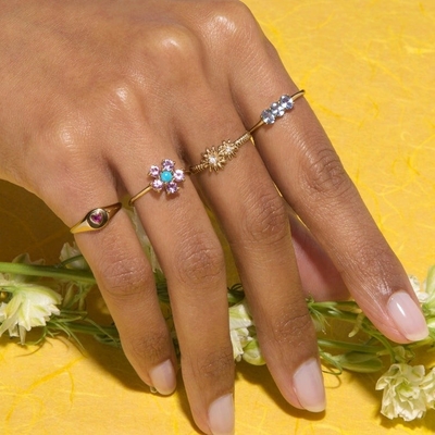 Fashion Gold Plated 925 Sterling Silver Daisy CZ Ring Aksesoris Keanggunan Wanita