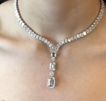 Rhodium Plated Bling Bling Pendant 16in Putih Tenis Kalung