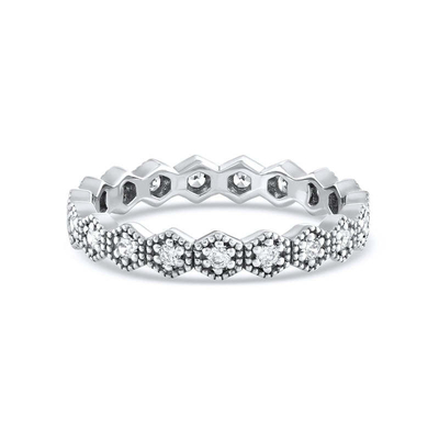 Trendy Eternity Geometric Shape Cubic Zirconia Stackable Ring Band untuk Wanita