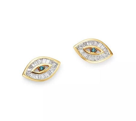 Batu permata biru putih kubik zirconia telinga Baguette Cut 925 Sterling Perak