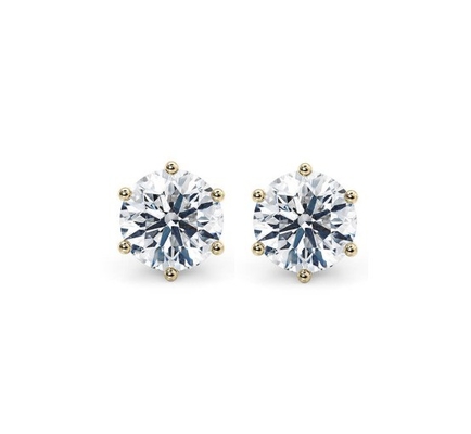 Enam Claw Putih CZ Stud Earrings 925 Sterling Perak 18K Kubik Zirconia Stud Earrings