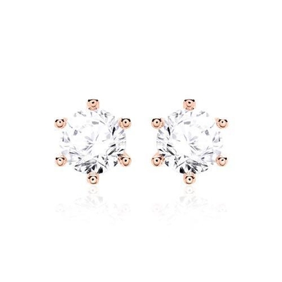 Enam Claw Putih CZ Stud Earrings 925 Sterling Perak 18K Kubik Zirconia Stud Earrings