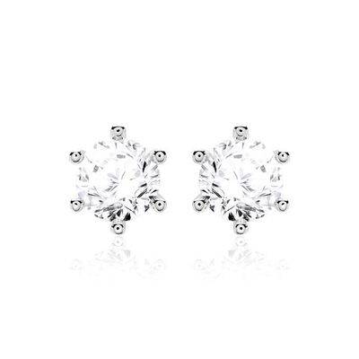 Enam Claw Putih CZ Stud Earrings 925 Sterling Perak 18K Kubik Zirconia Stud Earrings