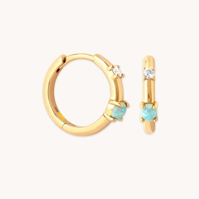 Mystic 18K Plated Gold Opal Hoops 925 Sterling Silver terbaru Huggies Fashion Earrings