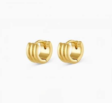 Fashion Wanita Stainless Steel Huggie Earrings Polish 18K Gold Plated Hoops