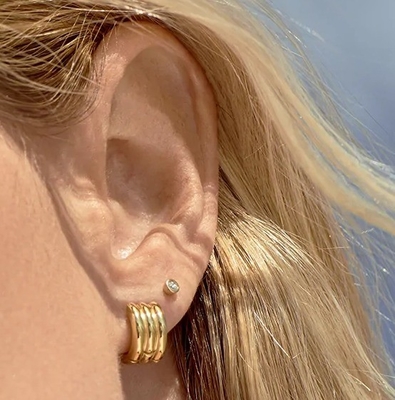 Fashion Wanita Stainless Steel Huggie Earrings Polish 18K Gold Plated Hoops
