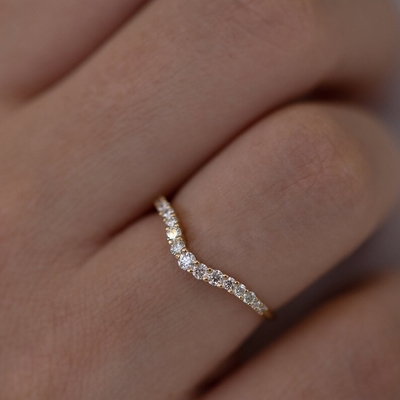 925 Sterling Silver Curved Diamond CZ Perjodohan Ring Stack Wedding Band