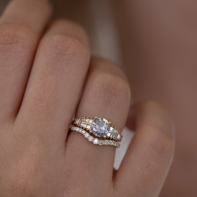 925 Sterling Silver Curved Diamond CZ Perjodohan Ring Stack Wedding Band