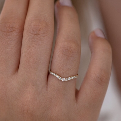 925 Sterling Silver Curved Diamond CZ Perjodohan Ring Stack Wedding Band