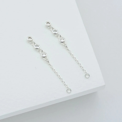 Drop Bezel White Diamond 925 Sterling Silver Chain Earrings Fashion