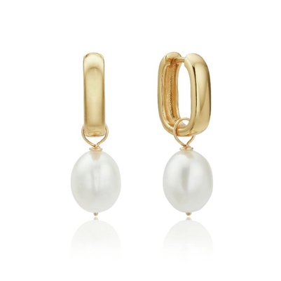 S925 Perak tebal persegi Hoop Air Tawar Mutiara Drop Earrings OEM
