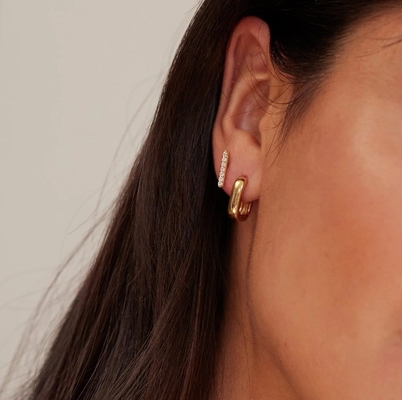 S925 Perak tebal persegi Hoop Air Tawar Mutiara Drop Earrings OEM