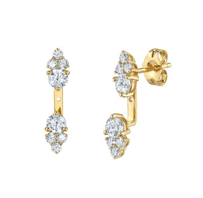 White Cubic Zircon Cluster Diamond Stud Jacket Earrings 925 18K Plated Gold