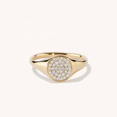 OEM ODM Pria 14K Gold Signet Ring Wanita Zircon Gold Ring Disesuaikan