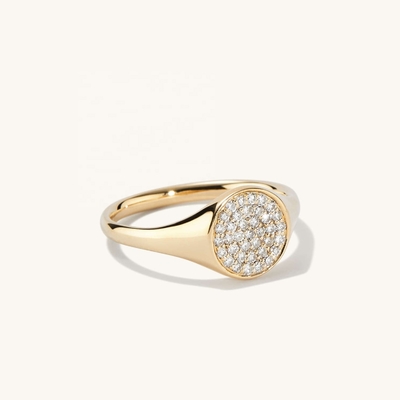OEM ODM Pria 14K Gold Signet Ring Wanita Zircon Gold Ring Disesuaikan