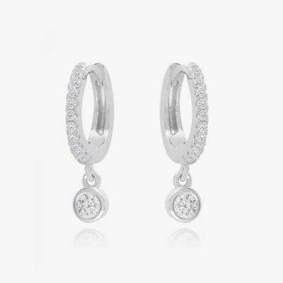 18K Plating Emas S925 Perak Mini Huggies Single Bezel Batu Hoops anting-anting untuk Wanita