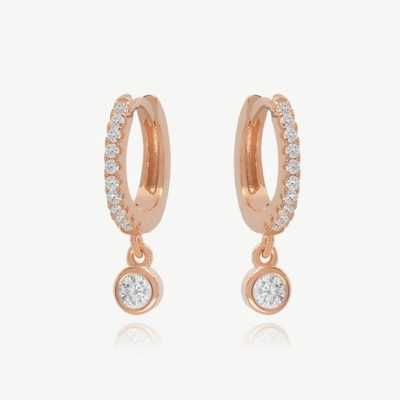 18K Plating Emas S925 Perak Mini Huggies Single Bezel Batu Hoops anting-anting untuk Wanita