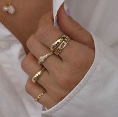 US5-US10 925 Perak Sterling Cincin yang dapat ditumpuk 18K Plated Emas