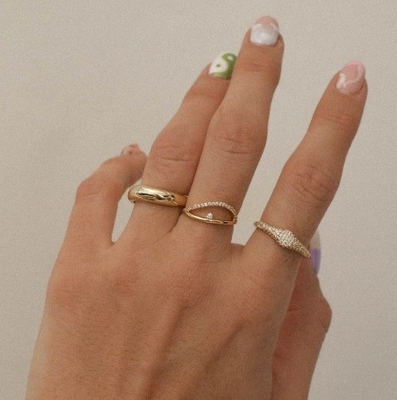 US5-US10 925 Perak Sterling Cincin yang dapat ditumpuk 18K Plated Emas