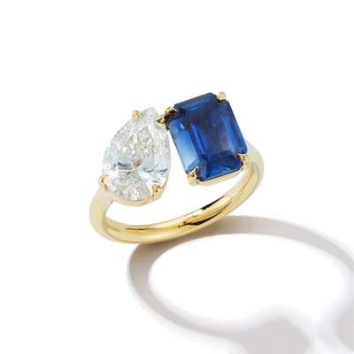 Custom Wanita Gadis Perhiasan Adjustable Open Ring dengan Batu Besar di 925 Sterling Perak