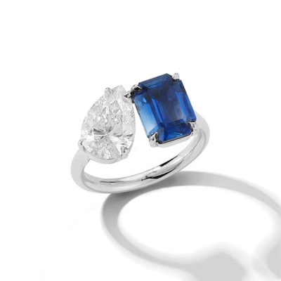 Custom Wanita Gadis Perhiasan Adjustable Open Ring dengan Batu Besar di 925 Sterling Perak