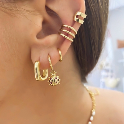 EARINGS 18K Gold Plated Hoop Huggie Sterling Perak 925 Perhiasan untuk Wanita Gadis