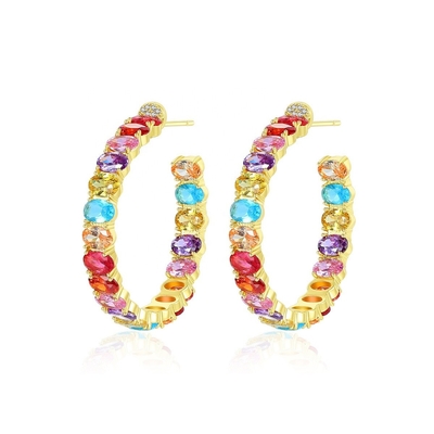 Berwarna-warni Brasil 18K Emas Hoop Earrings Oval Cut Kuningan Earrings Hoops