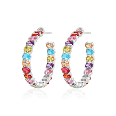Berwarna-warni Brasil 18K Emas Hoop Earrings Oval Cut Kuningan Earrings Hoops
