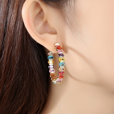 Berwarna-warni Brasil 18K Emas Hoop Earrings Oval Cut Kuningan Earrings Hoops