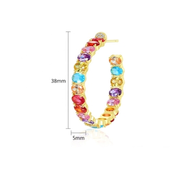 Berwarna-warni Brasil 18K Emas Hoop Earrings Oval Cut Kuningan Earrings Hoops